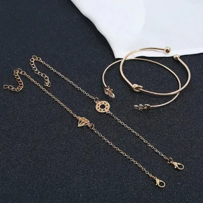 Trendy Leaves Knot Round Chain Open Bracelet Set 